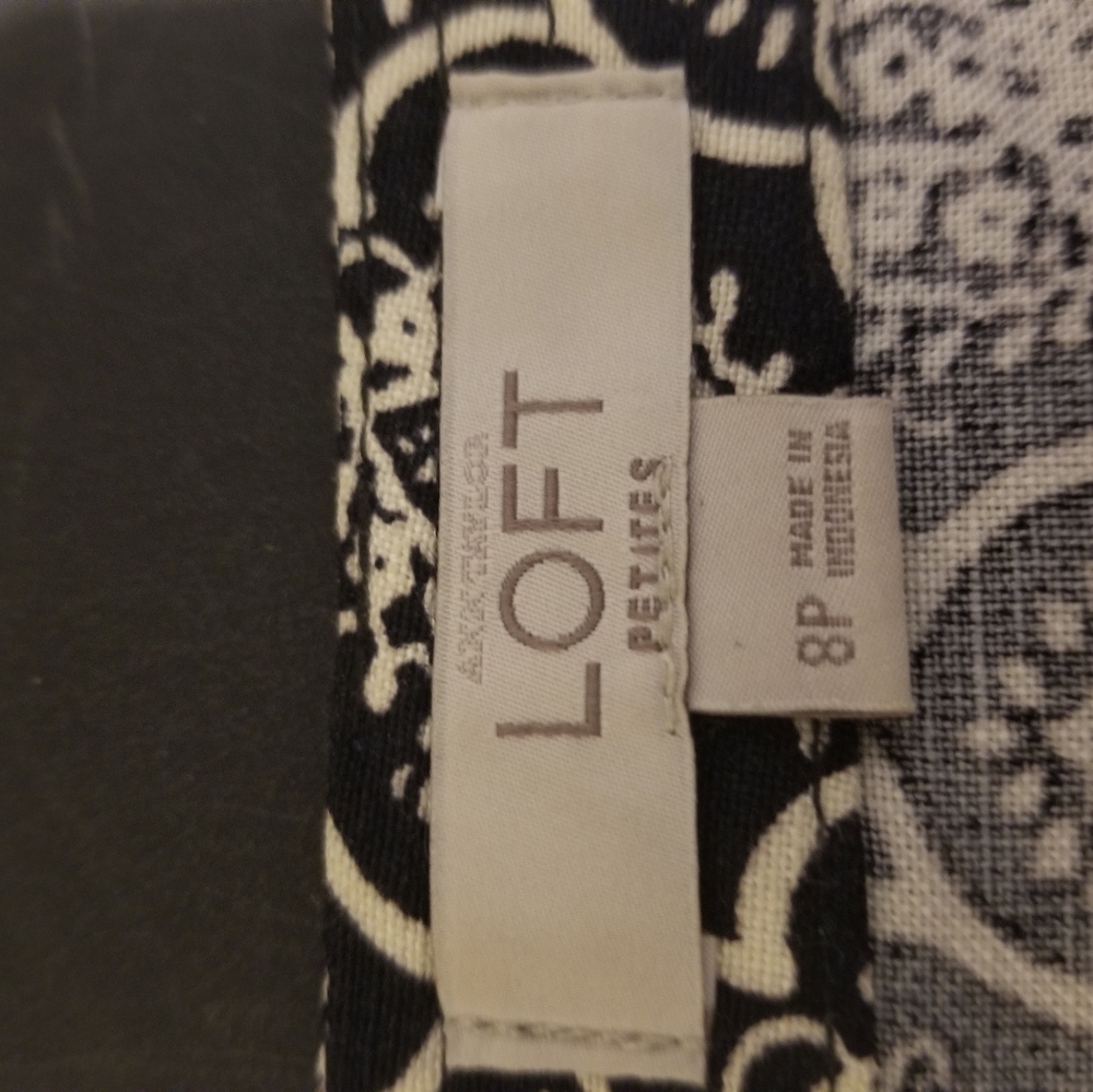 LOFT 8P black white print linen blend back zipper skirt - Picture 5 of 6